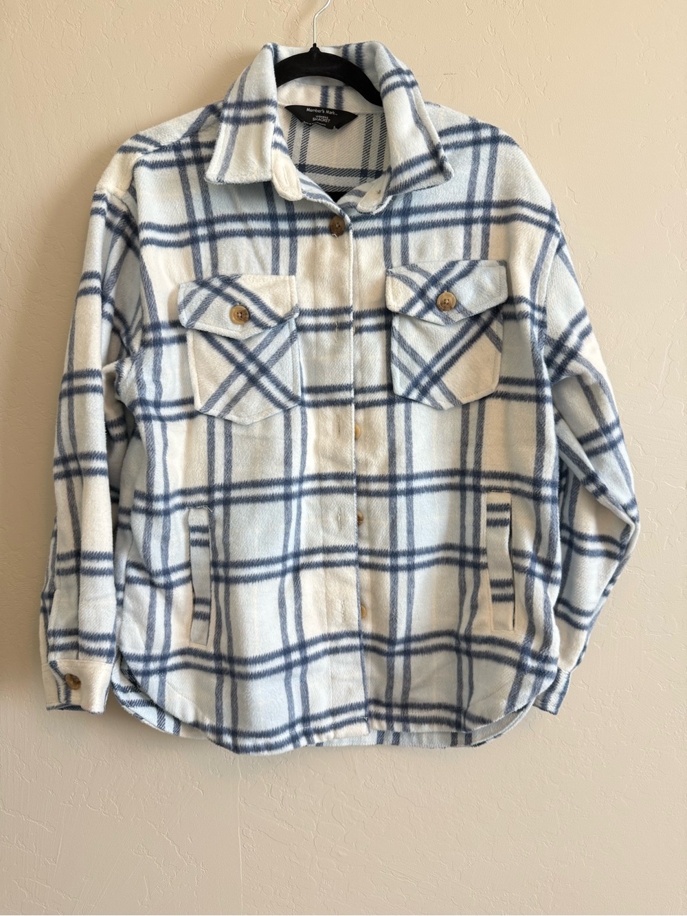 Member's Mark Women's Plaid Shacket in Cream and Navy #P278